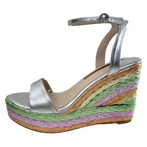 Sophia Webster Ines Metallic Rainbow Wedge Espadrilles Size 38.5 US 8 Sandals